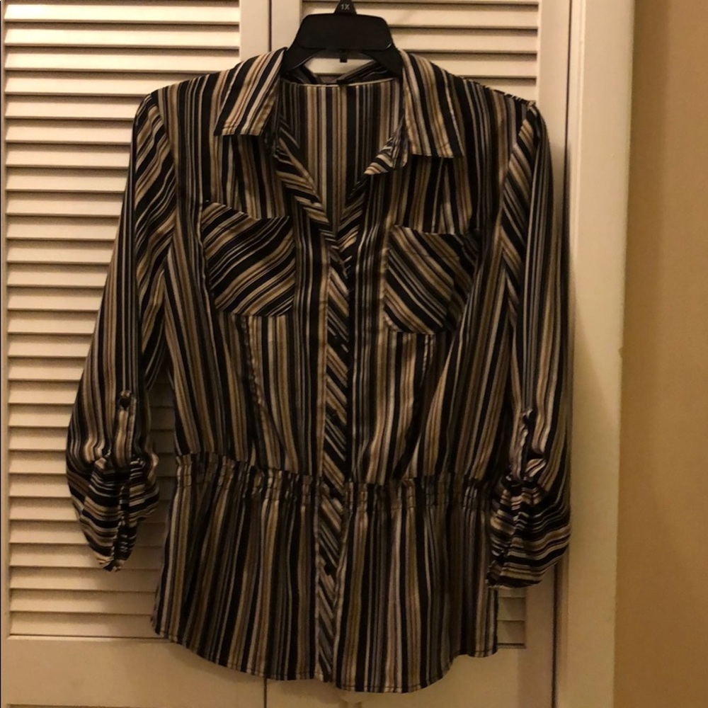 Button up elastic waist blouse